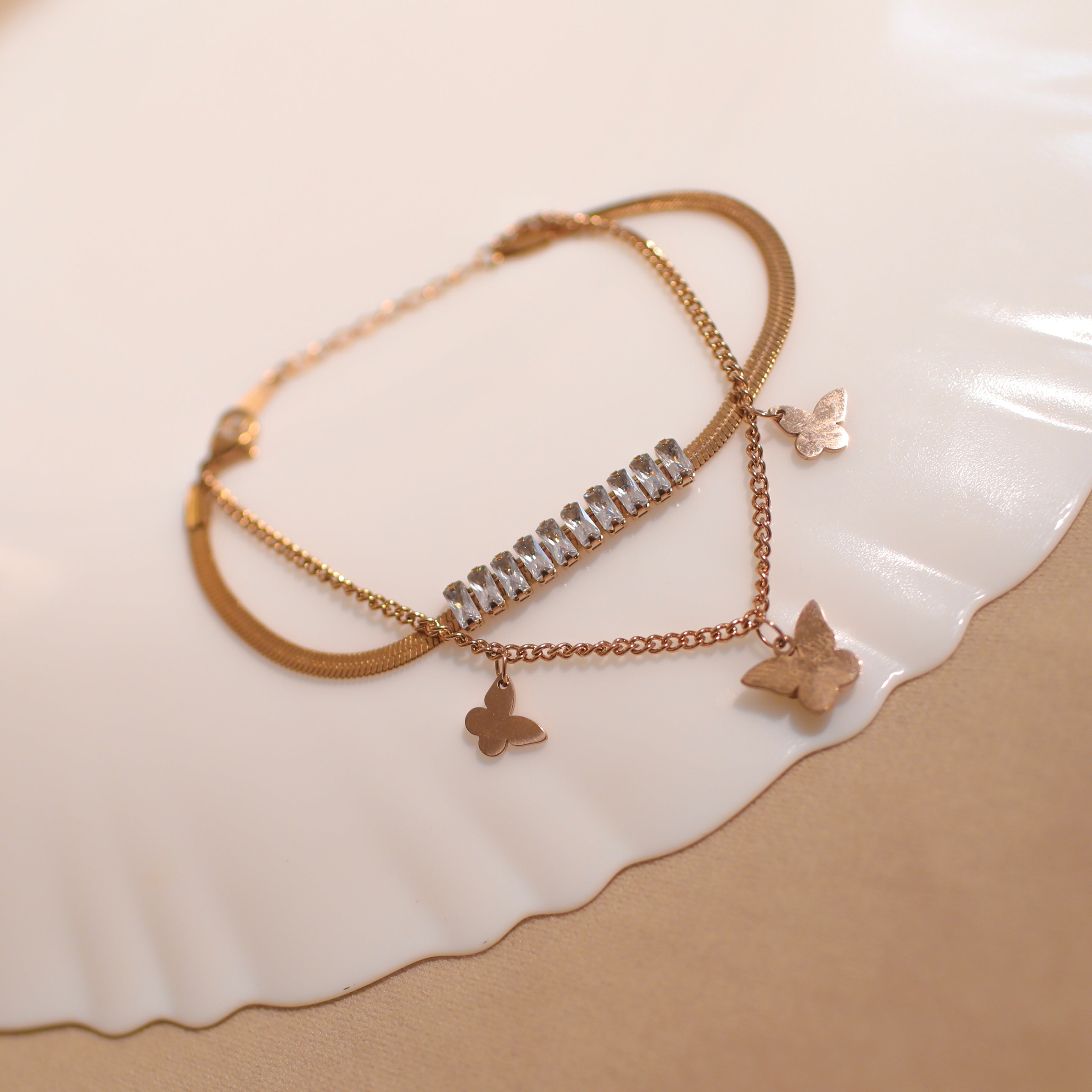 Anti-Tranish Butterfly Double Layer Stone Bracelets