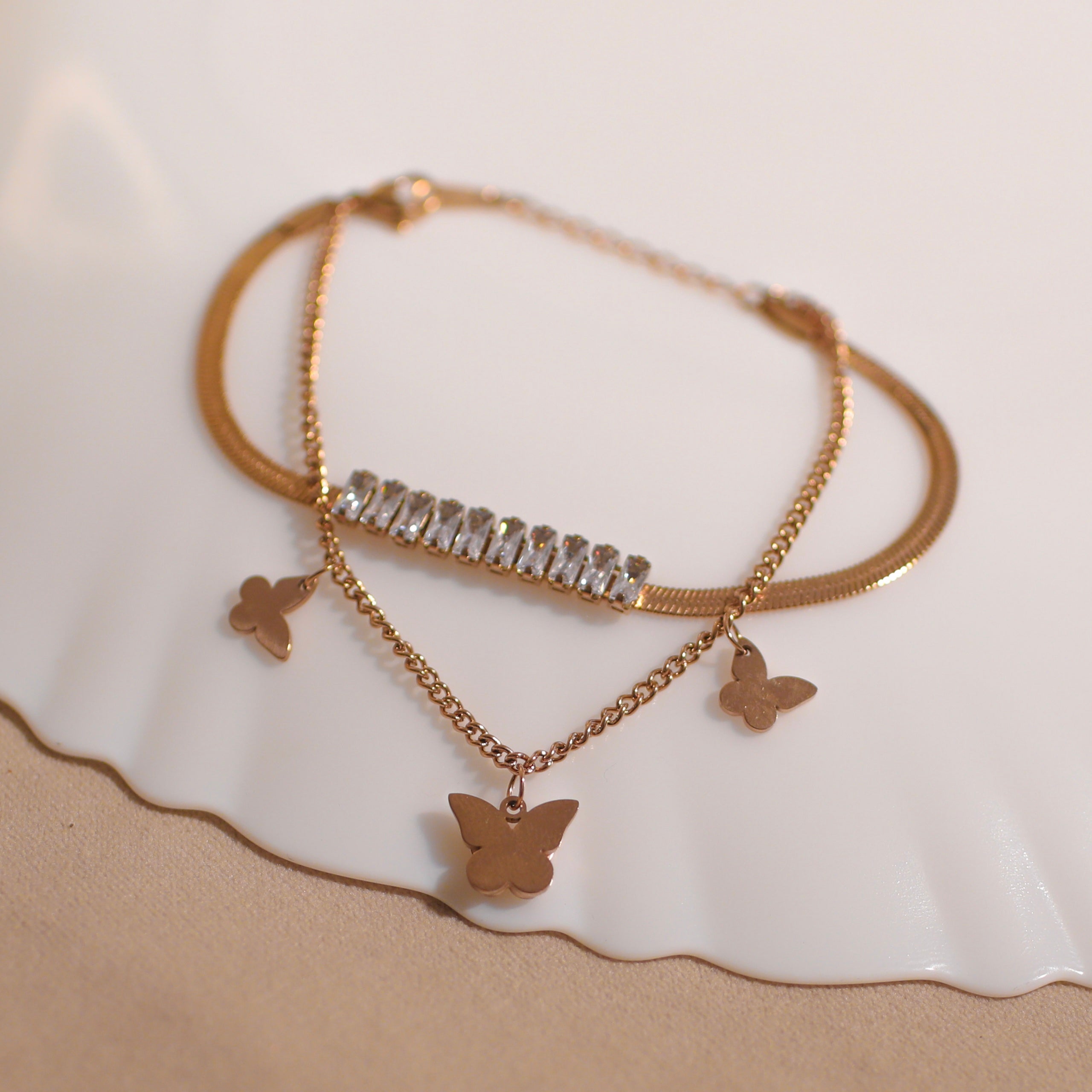 Anti-Tranish Butterfly Double Layer Stone Bracelets