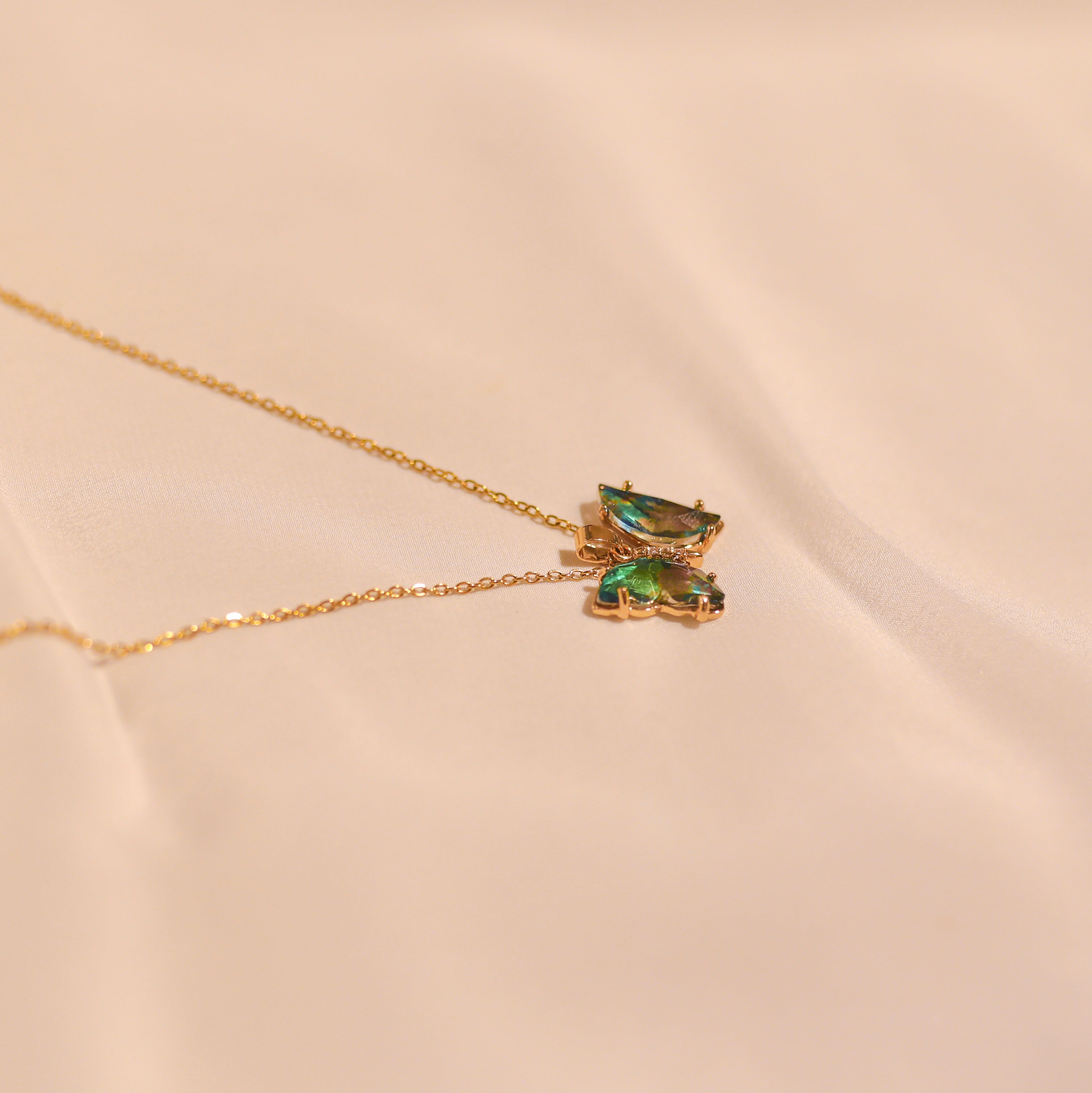 Anti-Tarnish Green Stone ButterFly Pendant
