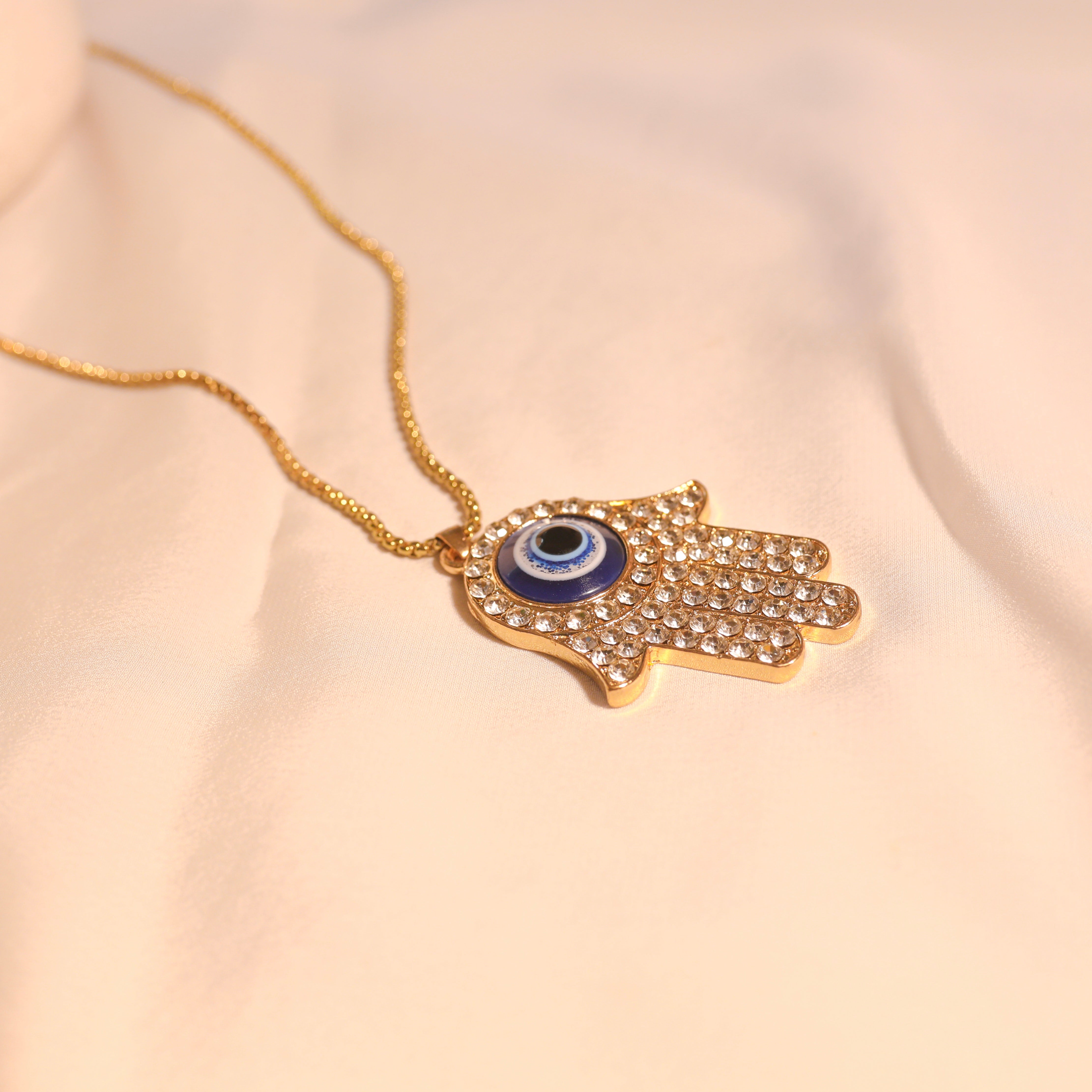 Anti-Tarnish Hamsa Hand Evil Eye Pendant