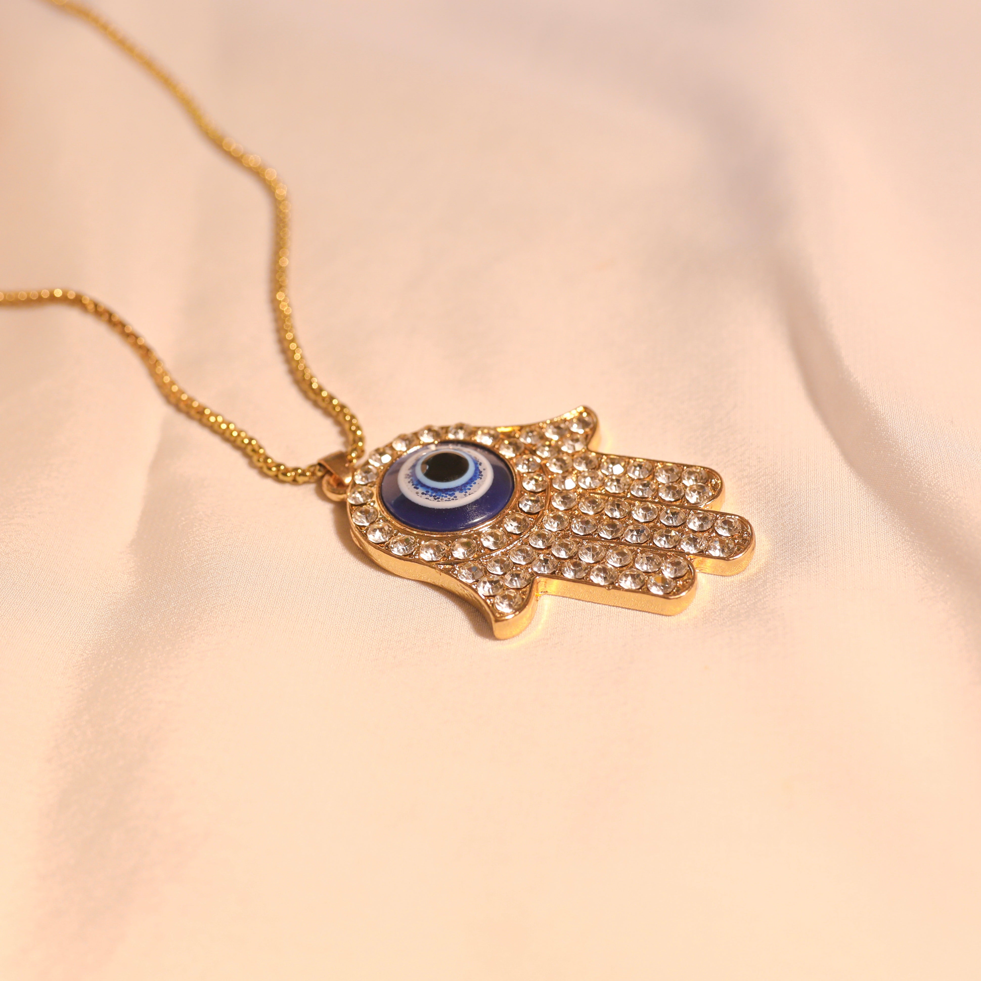 Anti-Tarnish Hamsa Hand Evil Eye Pendant