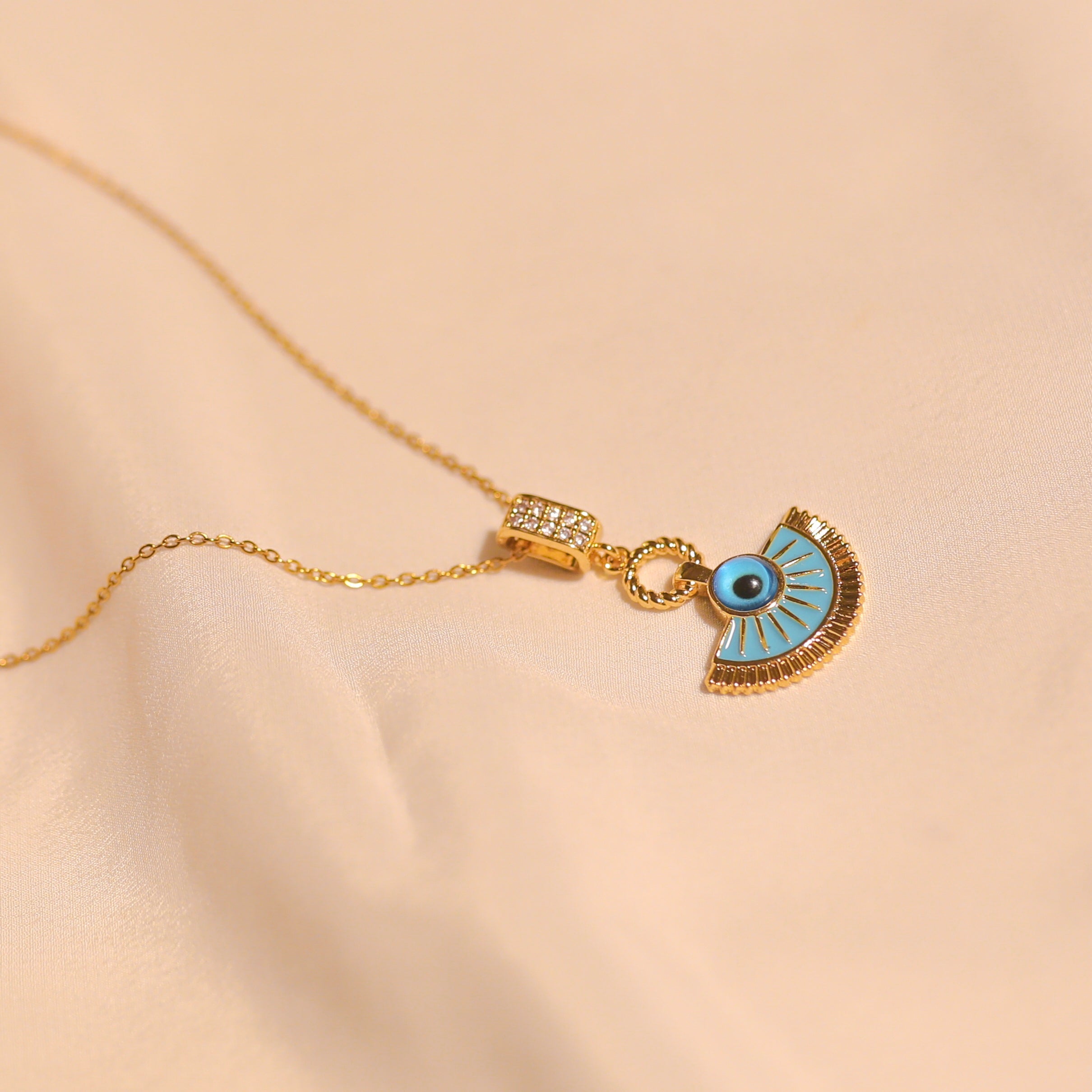 Anti-Tarnish Half Moon Evil Eye Pendant