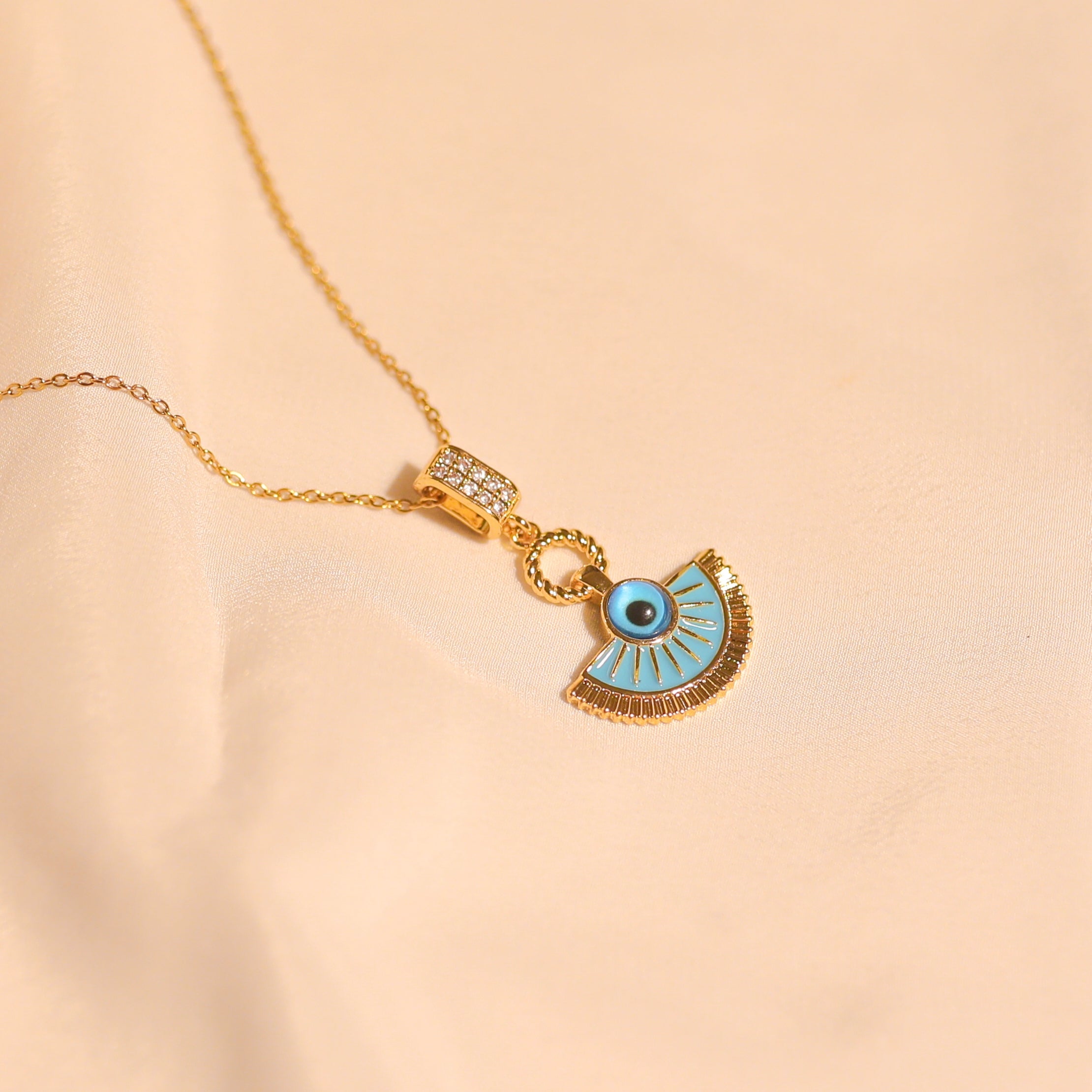 Anti-Tarnish Half Moon Evil Eye Pendant