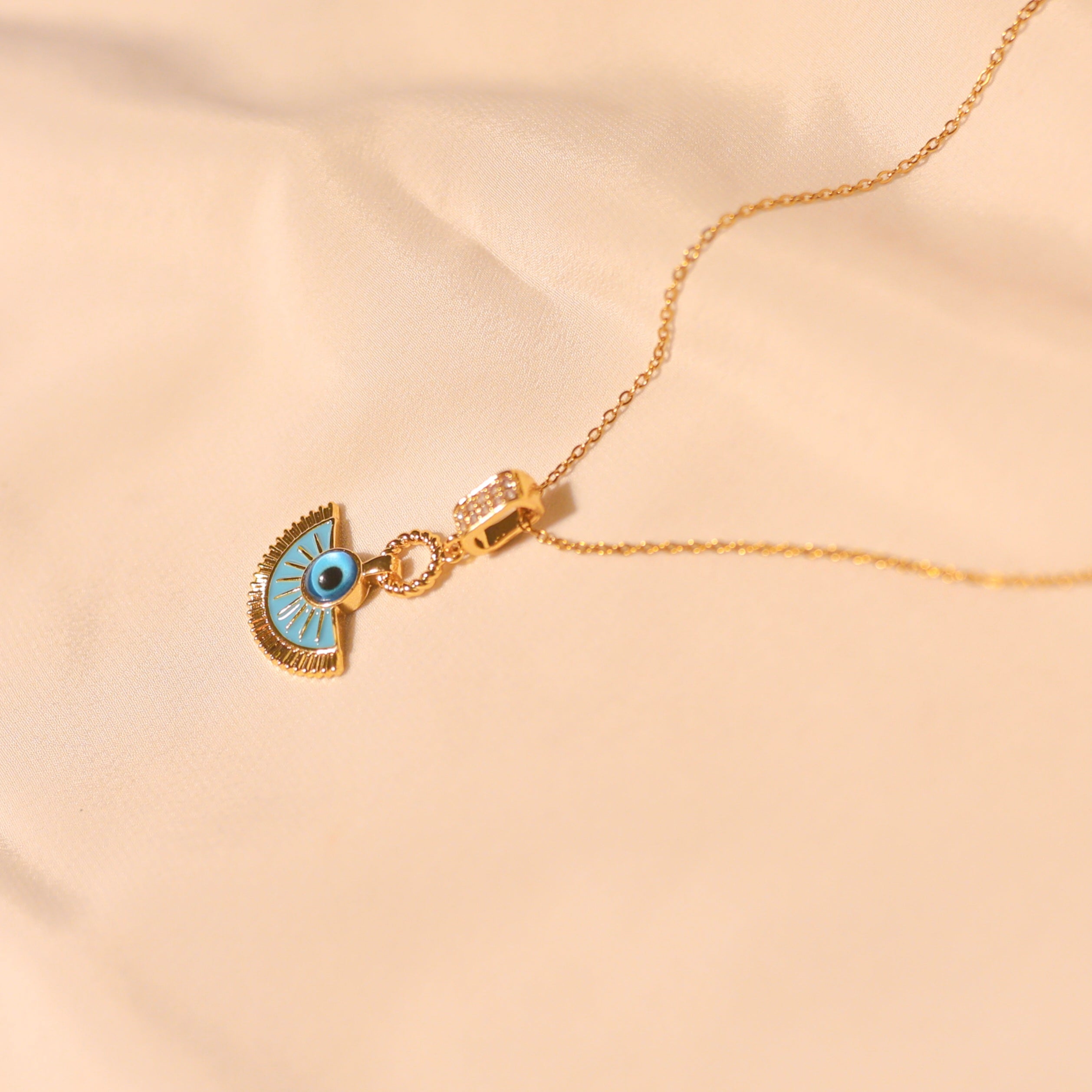 Anti-Tarnish Half Moon Evil Eye Pendant