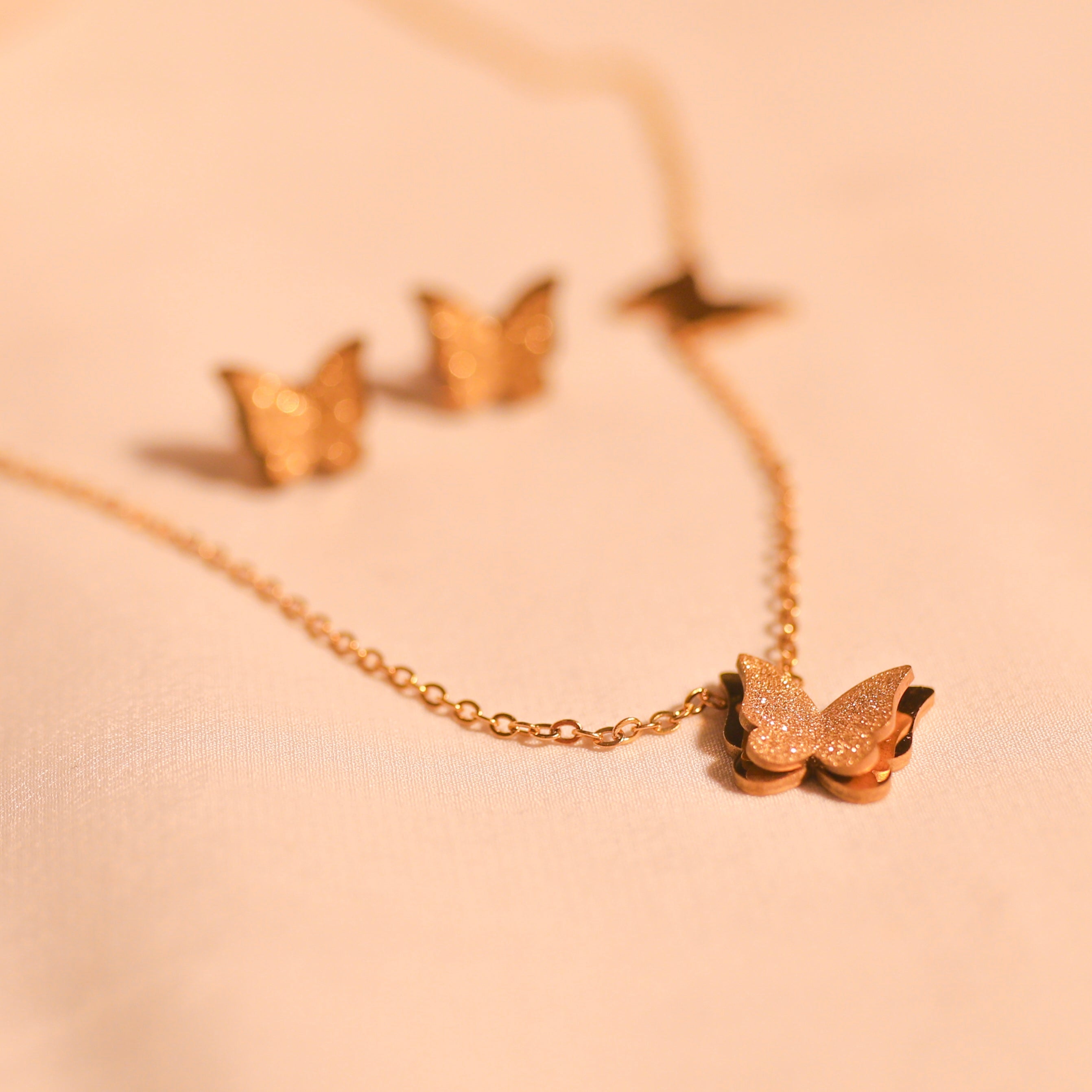 Anti-Tarnish ButterFly Chain and Earrings Set-98