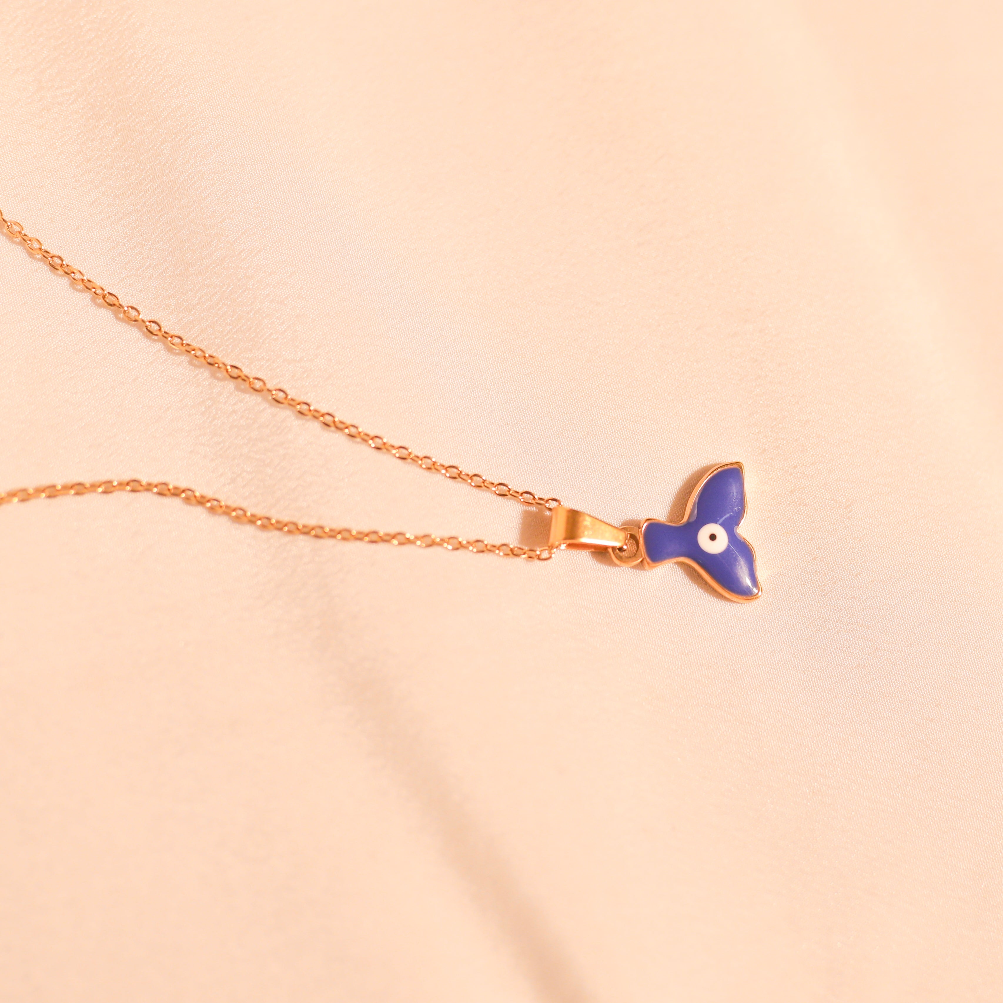 Anti-Tarnish Evil Eye Whale Tail Pendant-104