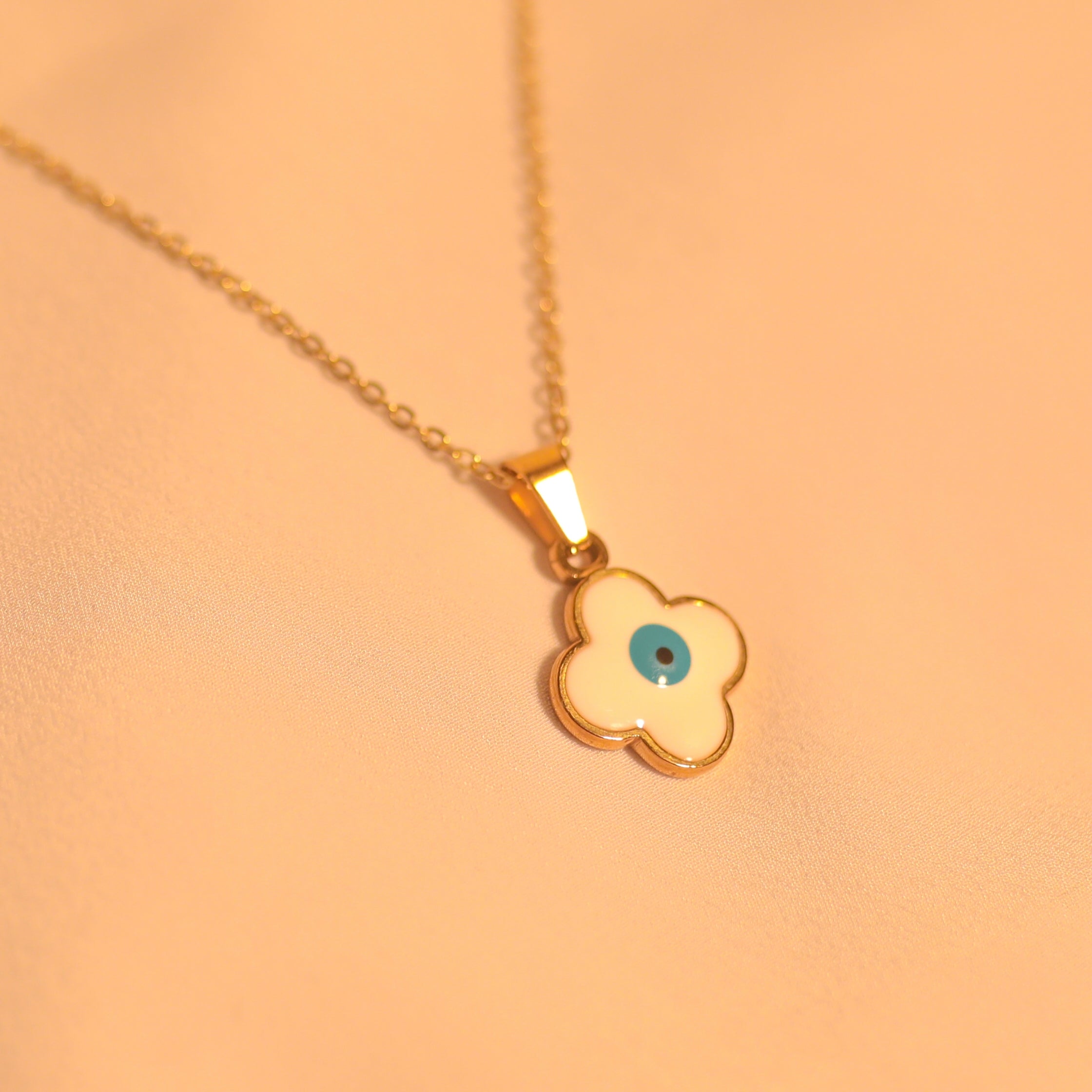 Anti-Tarnish Floral Evil Eye Pendant -115