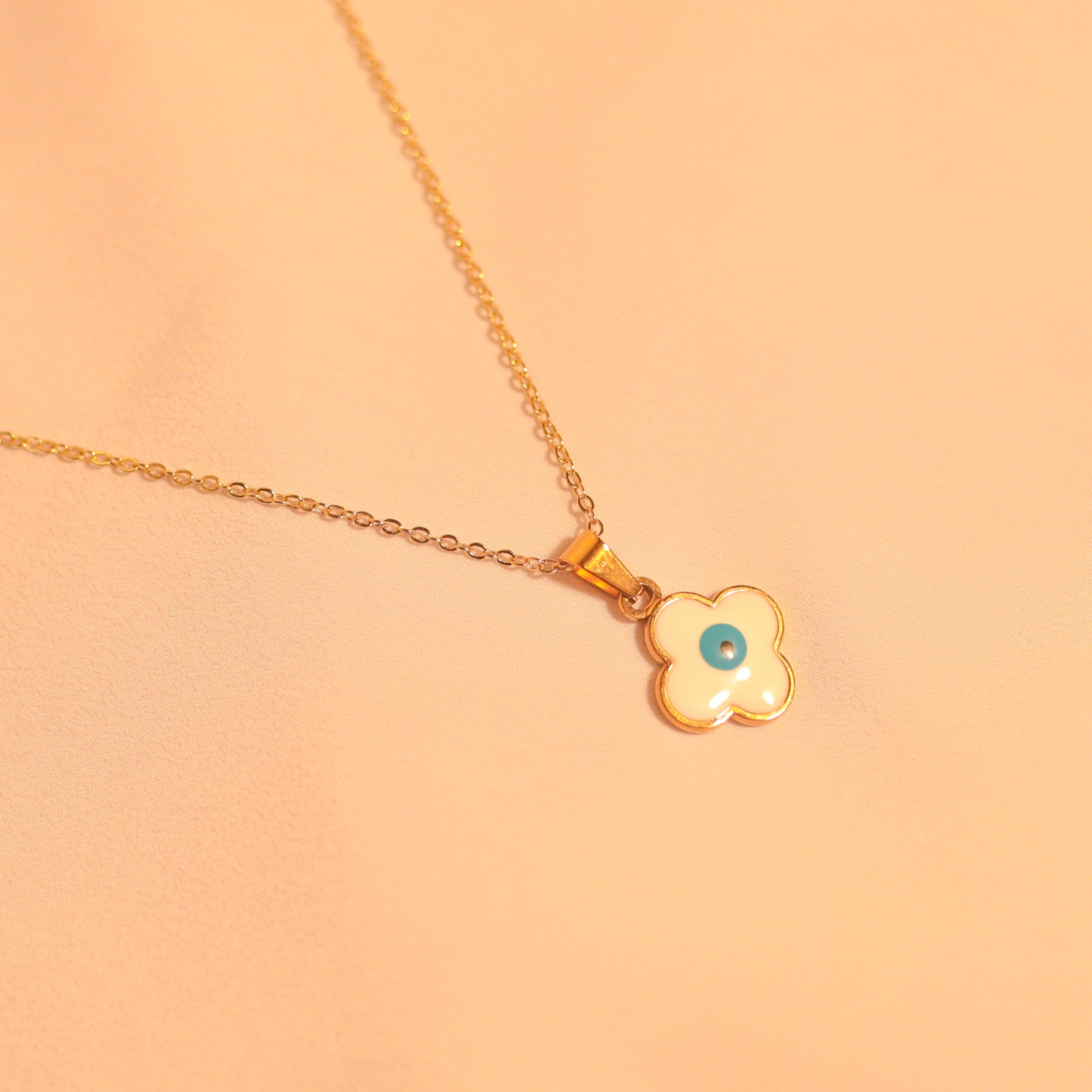 Anti-Tarnish Floral Evil Eye Pendant -115