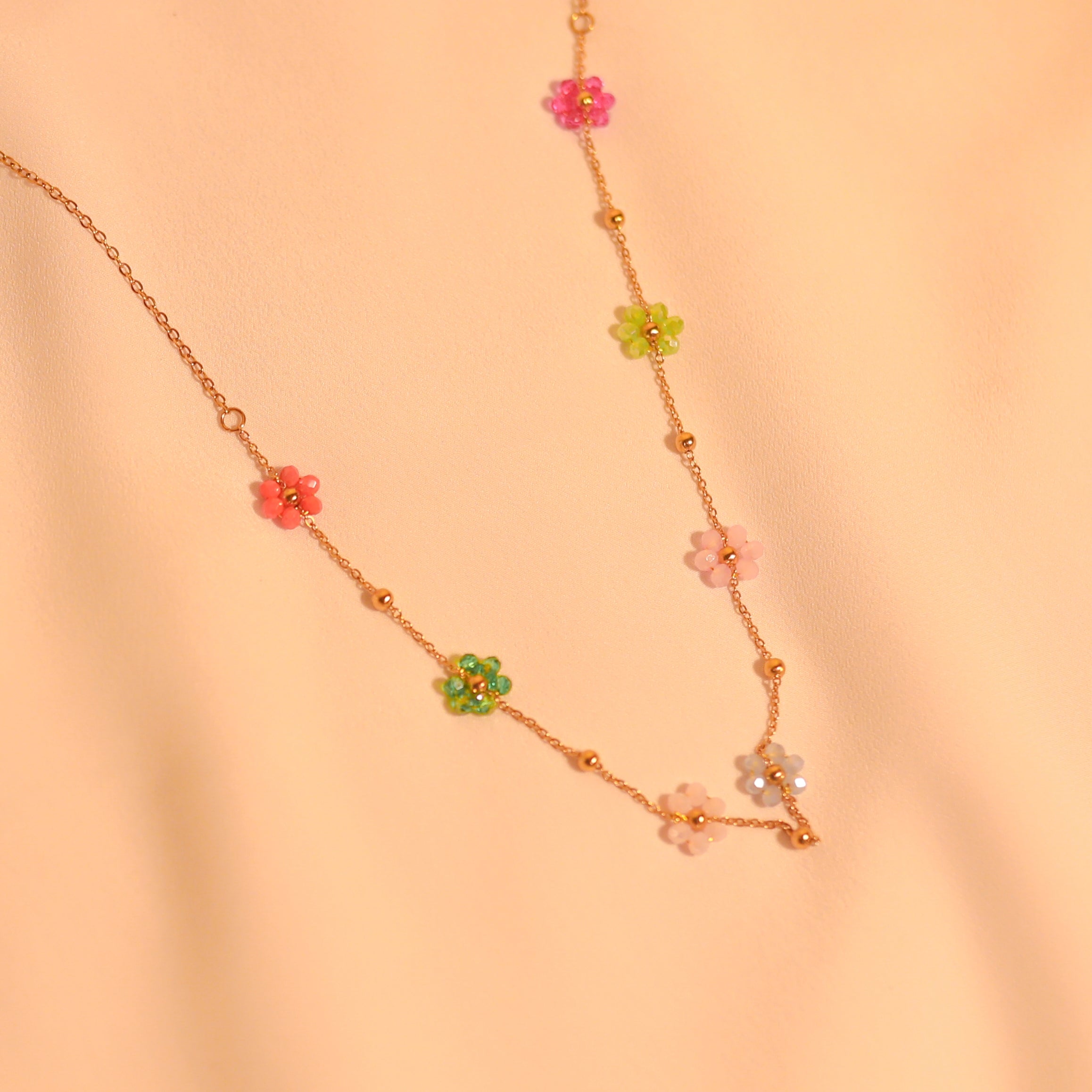 Anti-Tarnish Multi Colour Floral Chain -122