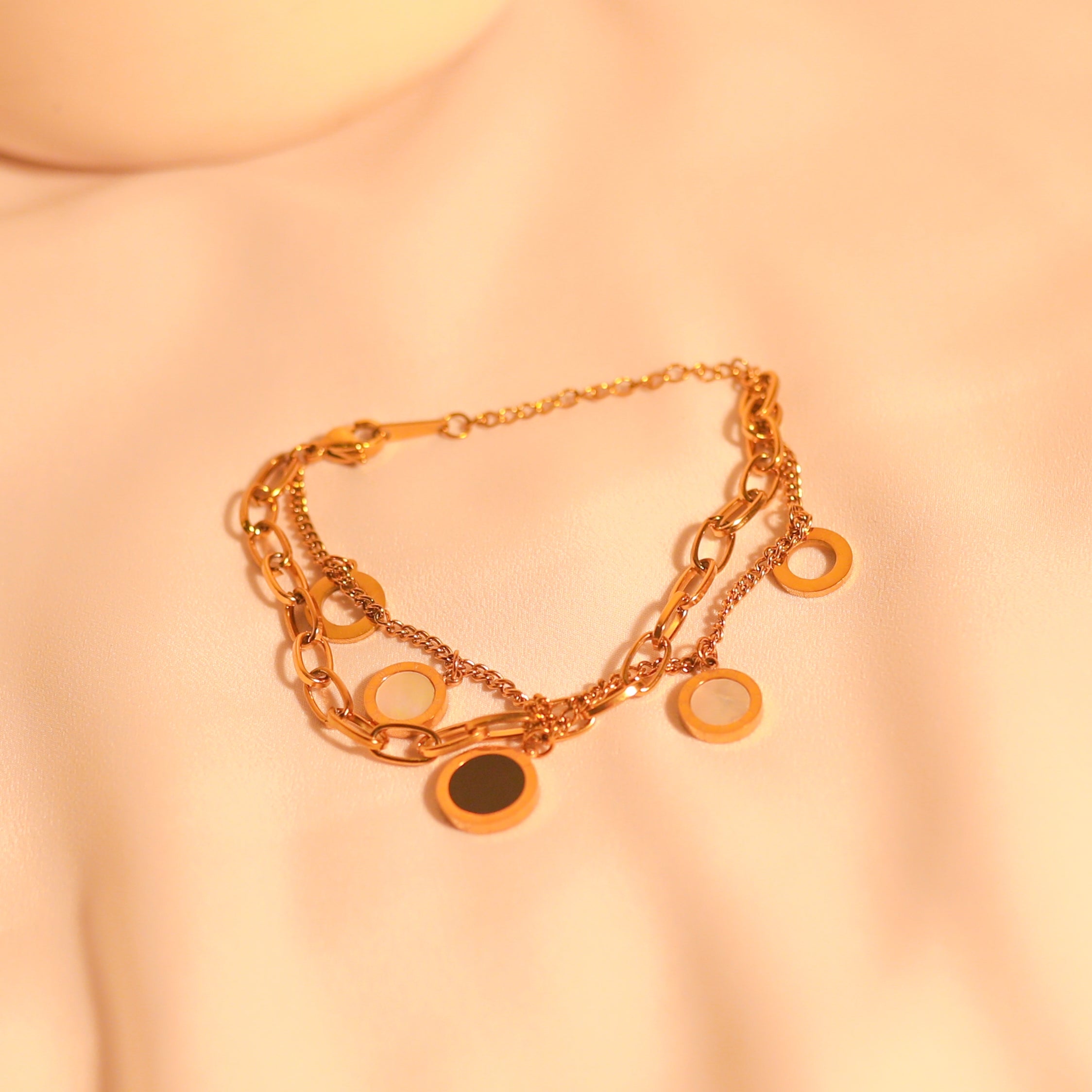 Anti-Tarnish Dual Layer Black and White Charm Bracelet -129