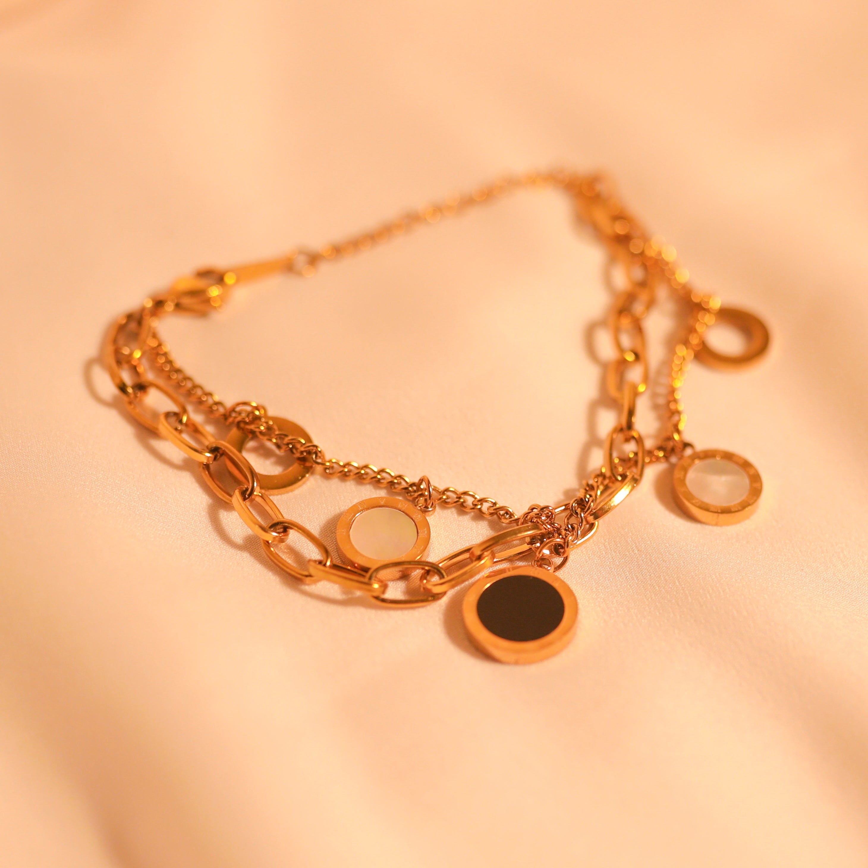 Anti-Tarnish Dual Layer Black and White Charm Bracelet -129