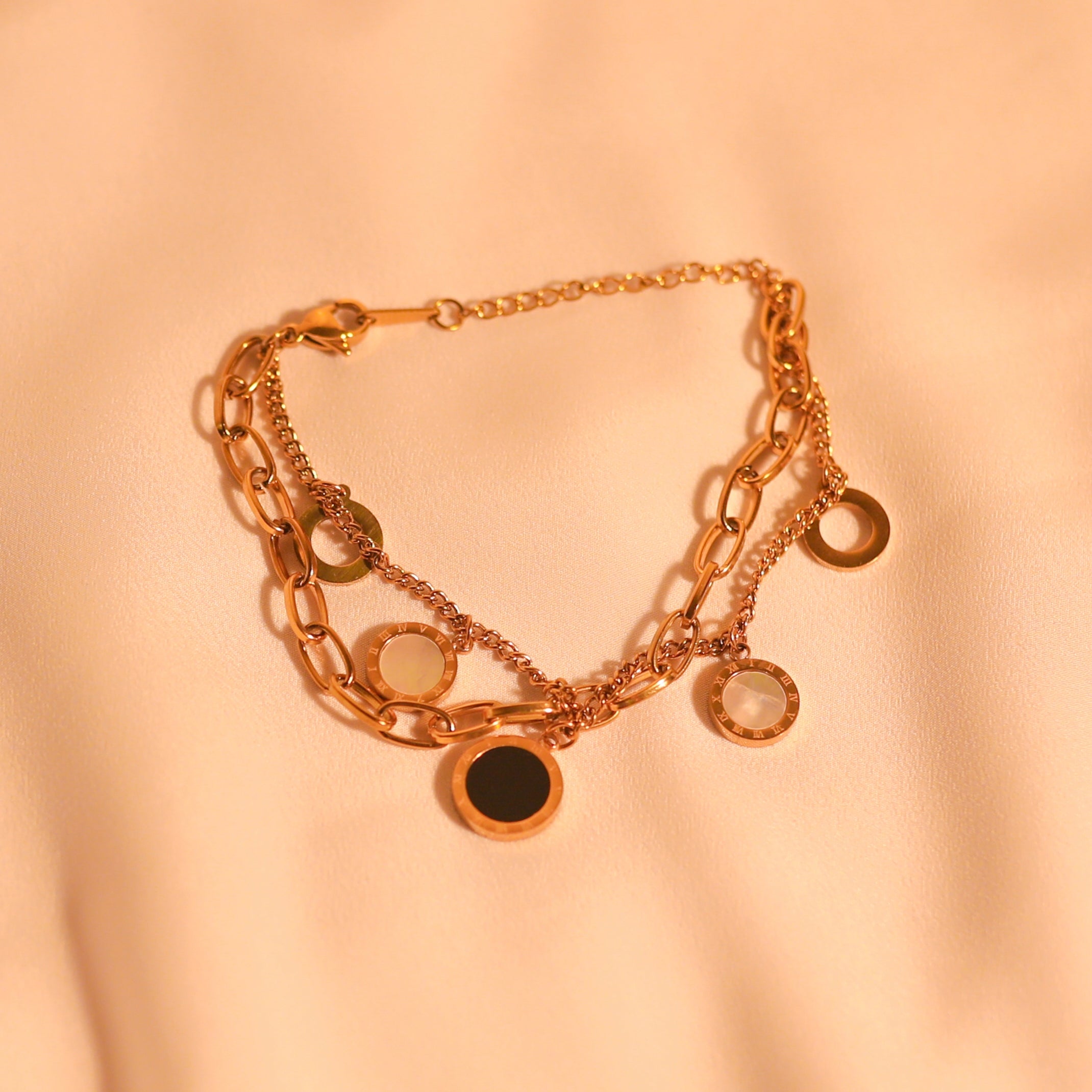 Anti-Tarnish Dual Layer Black and White Charm Bracelet -129