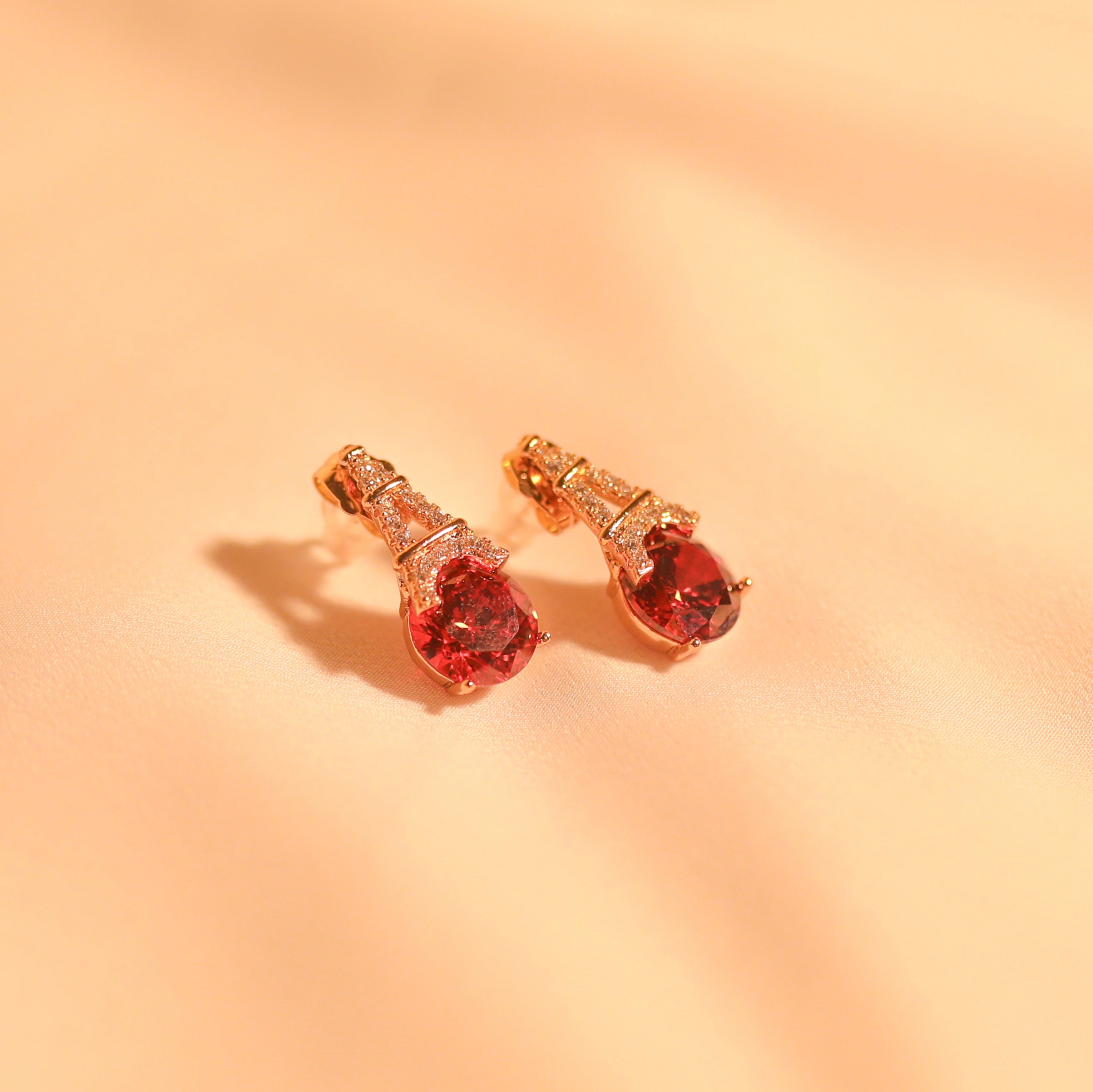 Anti-Tarnish Eiffel Tower Red Crystal Earring -152