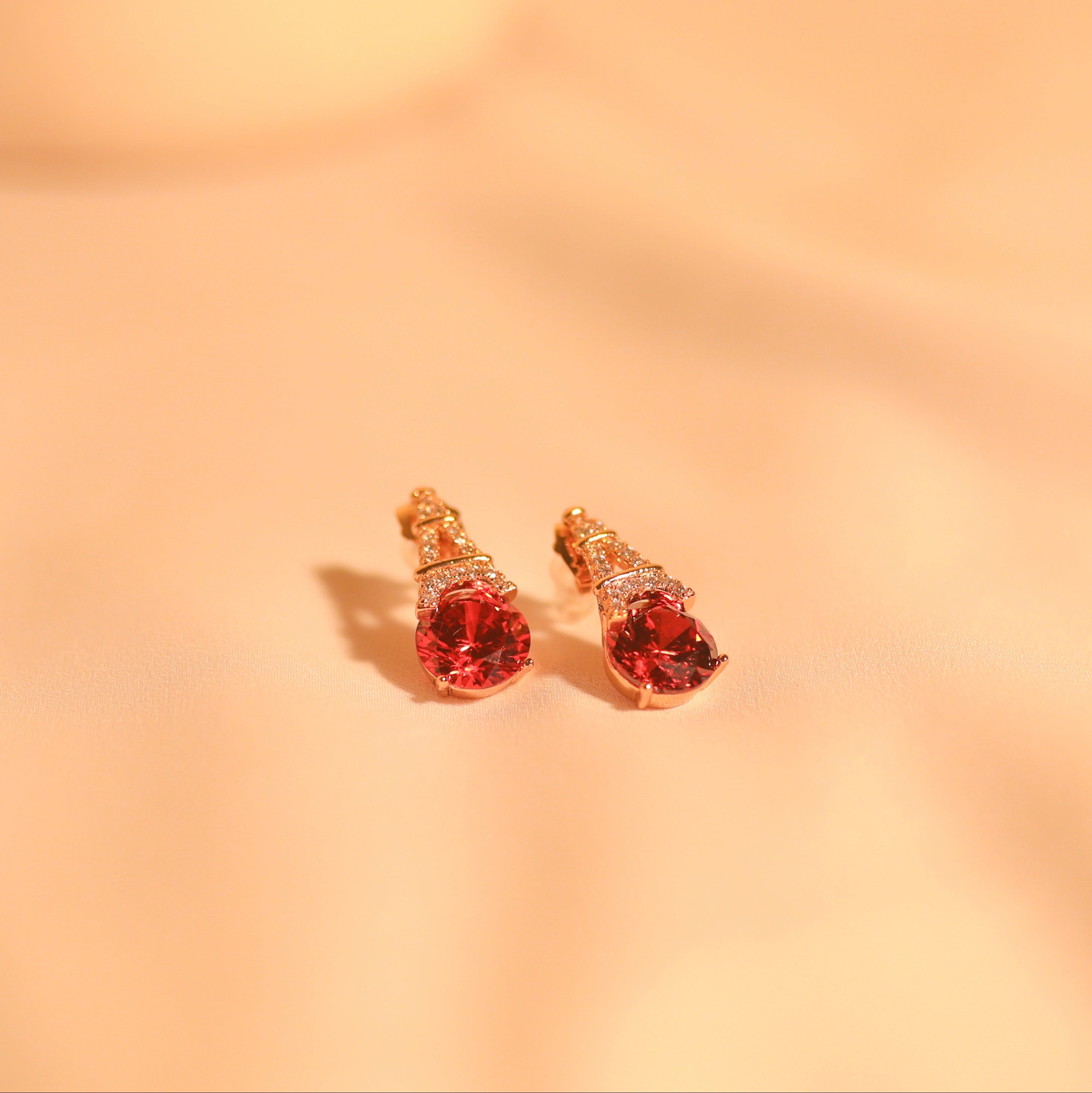 Anti-Tarnish Eiffel Tower Red Crystal Earring -152