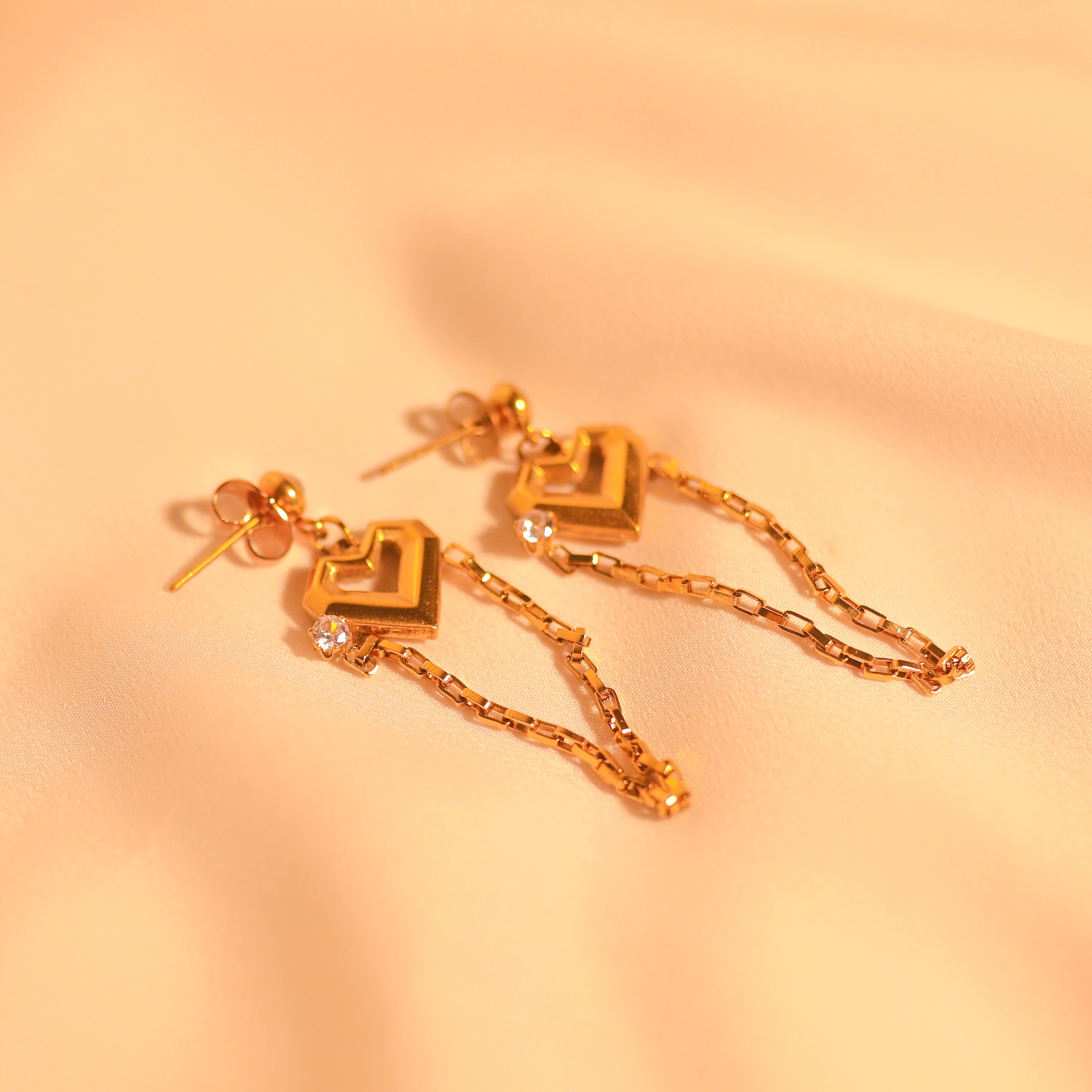 Anti-Tarnish V Heart Hanging Earring -169