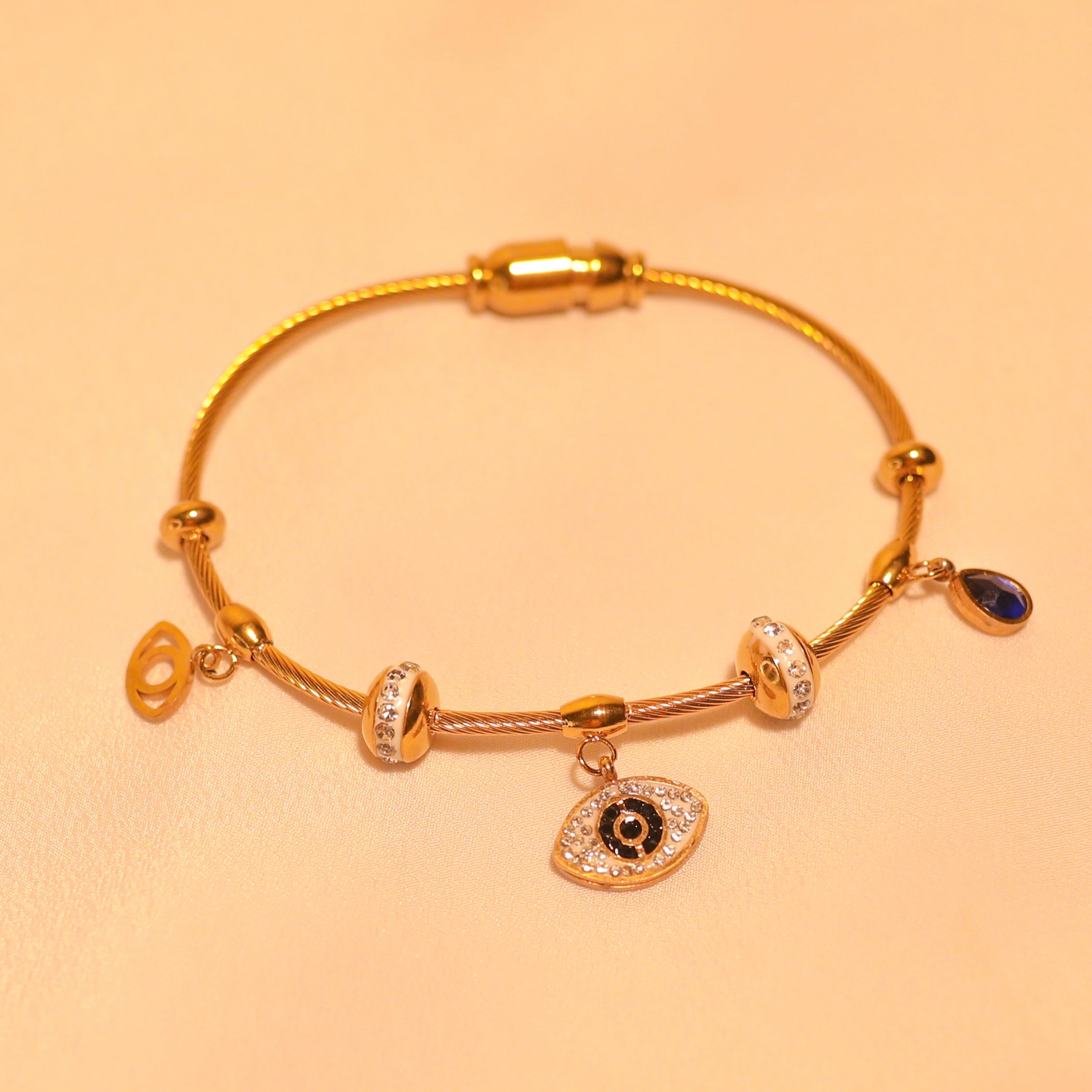 Anti-Tarnish Evil Eye Charm Stone Studded  Bracelet -163
