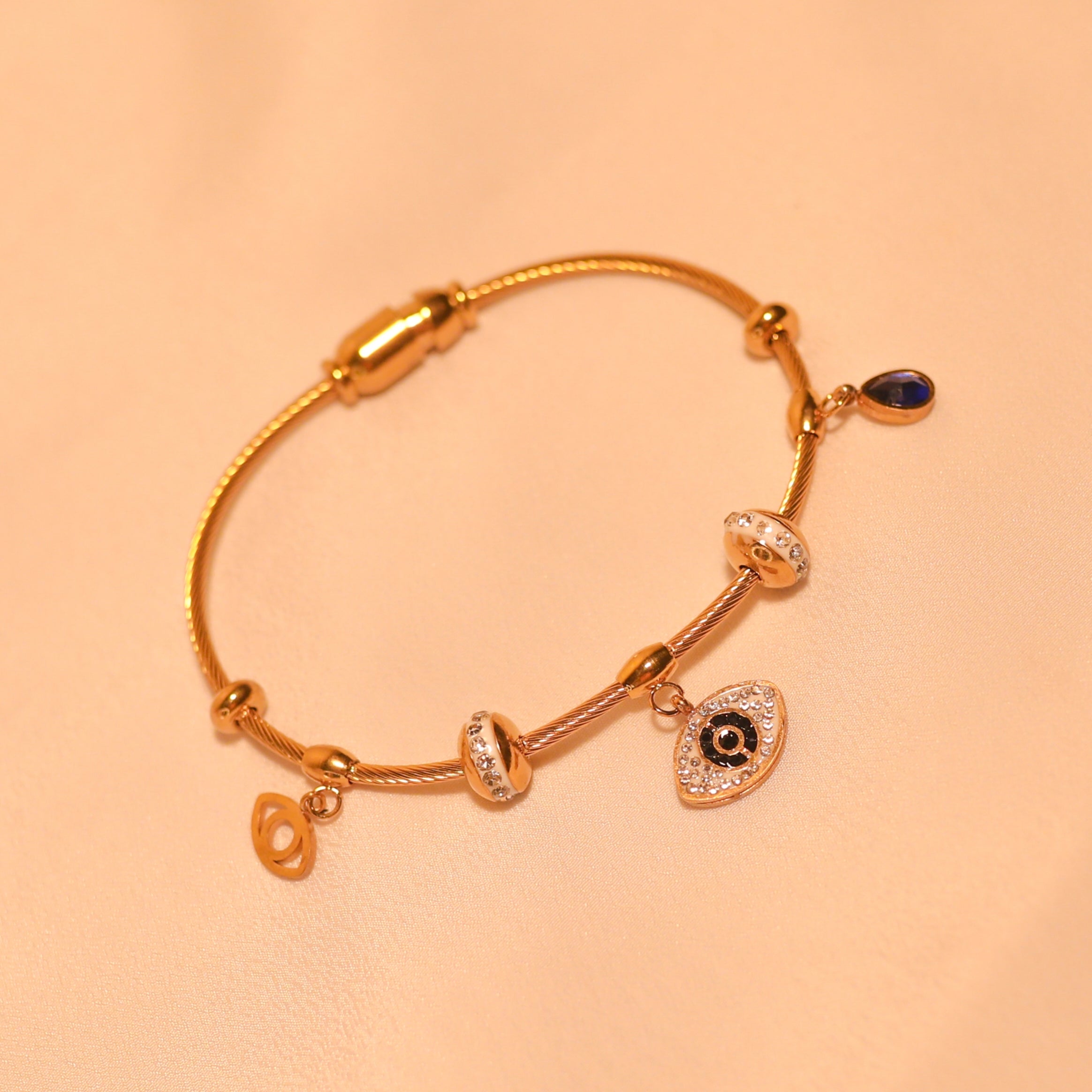 Anti-Tarnish Evil Eye Charm Stone Studded  Bracelet -163